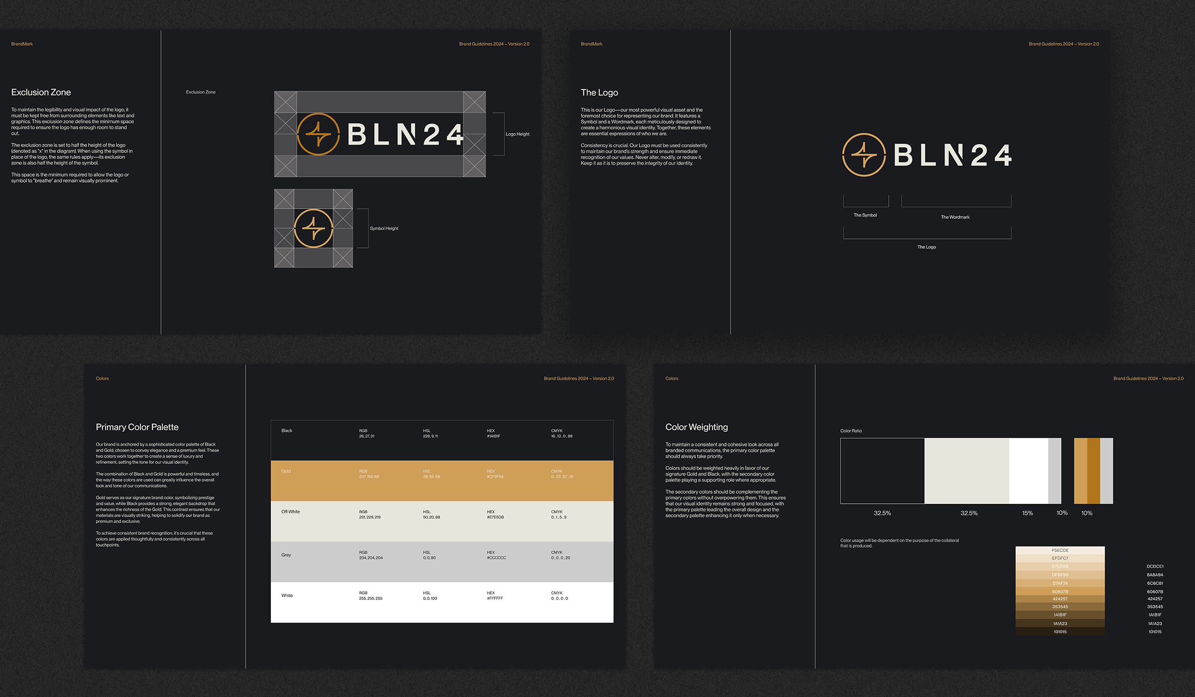 BLN24 brand guidelines — logo system, color palette, and brand elements overview