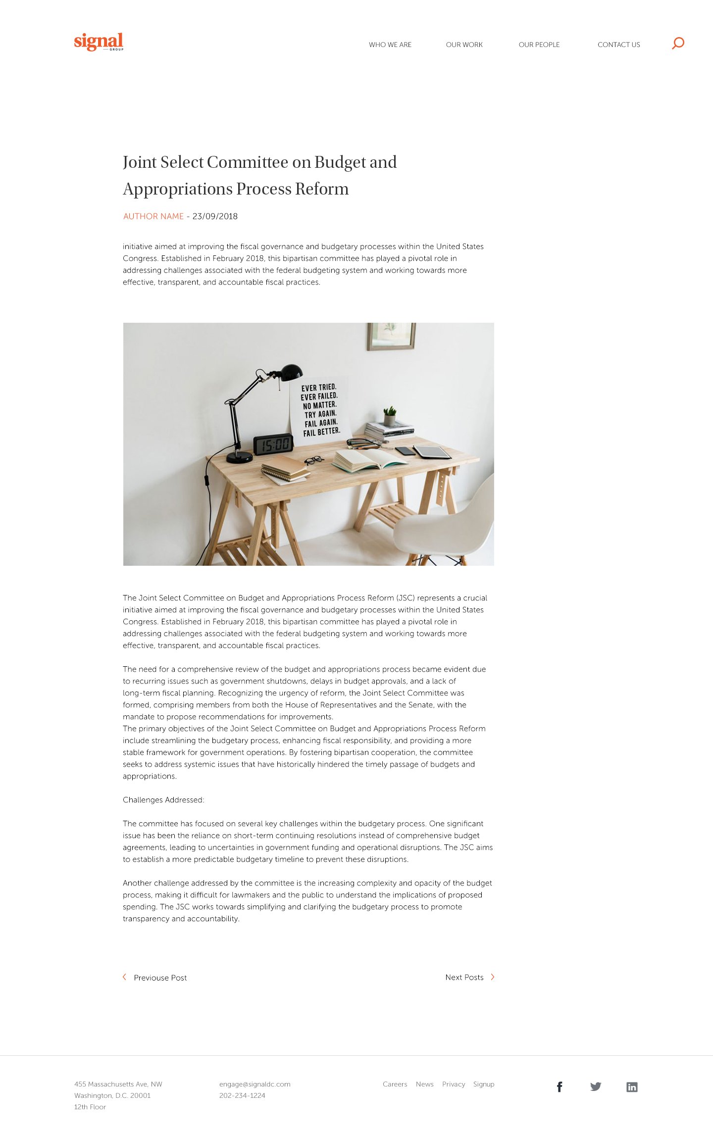 Signal blog article page — editorial content layout