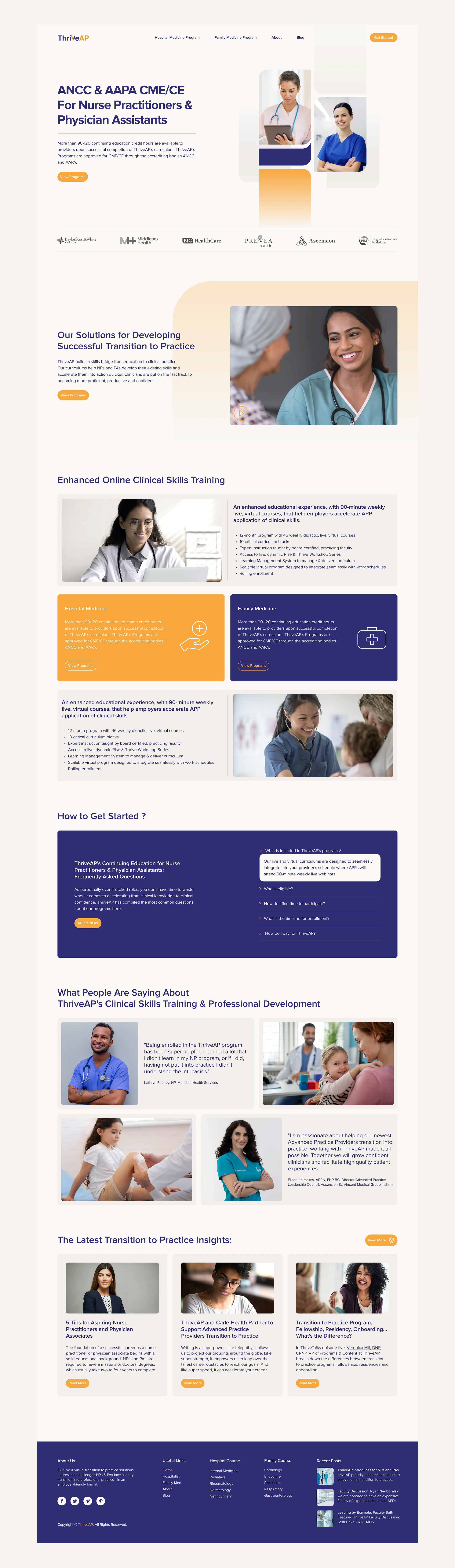 ThriveAP homepage — hero section with program navigation and partner logos