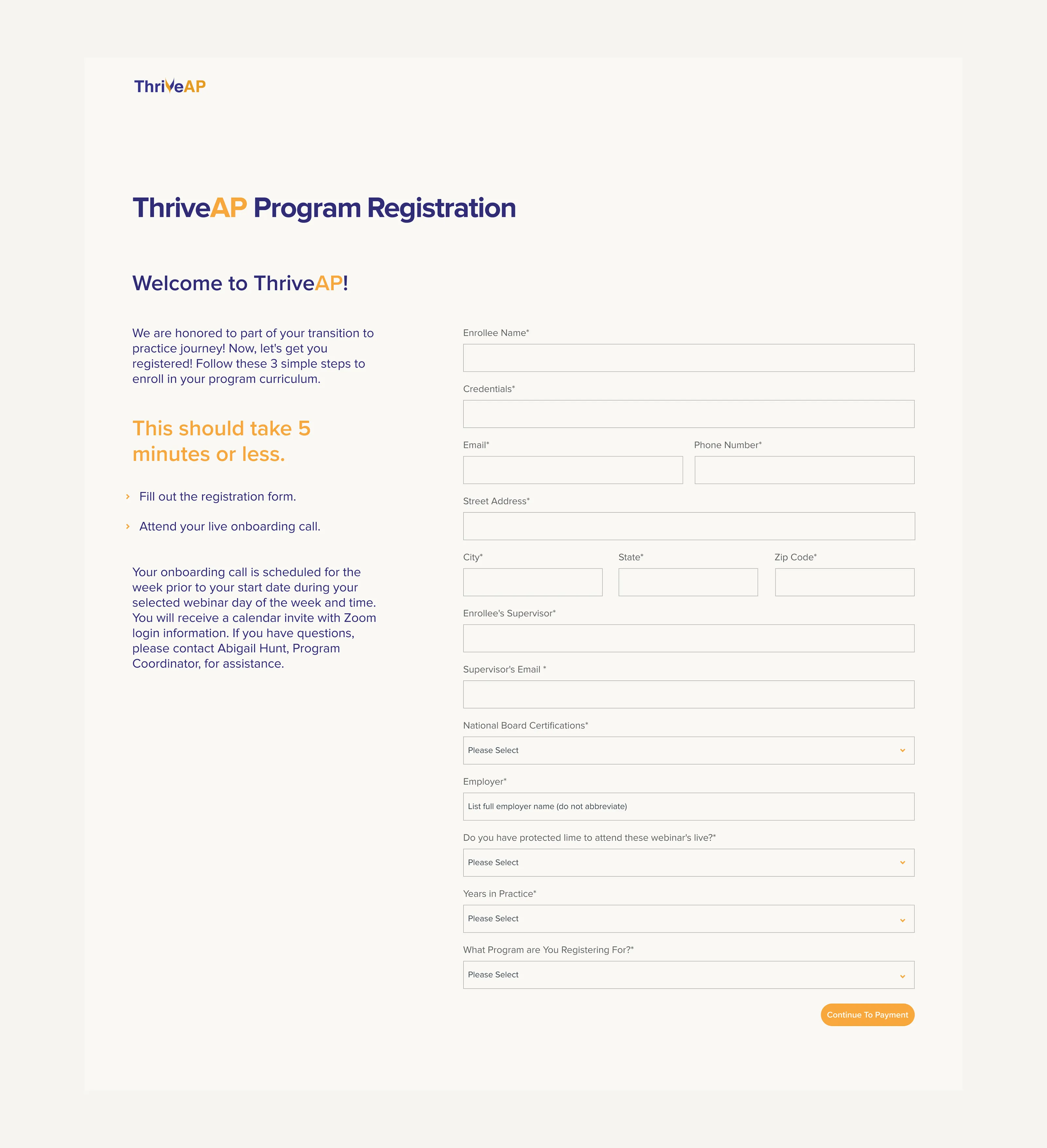ThriveAP self-enrollment page — mobile and tablet responsive view